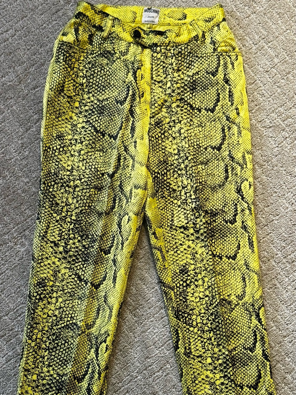 RARE 90s Moschino Yellow and Black Snake Print Pants